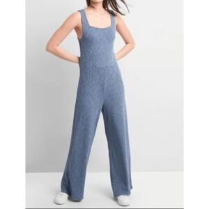 GAP Ribbed Softspun Knit Wide Leg Jumpsuit Blue Size Small Sleeveless